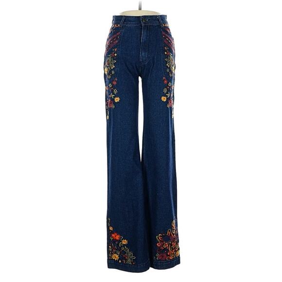 Spell And The Gypsy Love Child Embroidered Funky High Waist Flare Jeans Small - Picture 3 of 8
